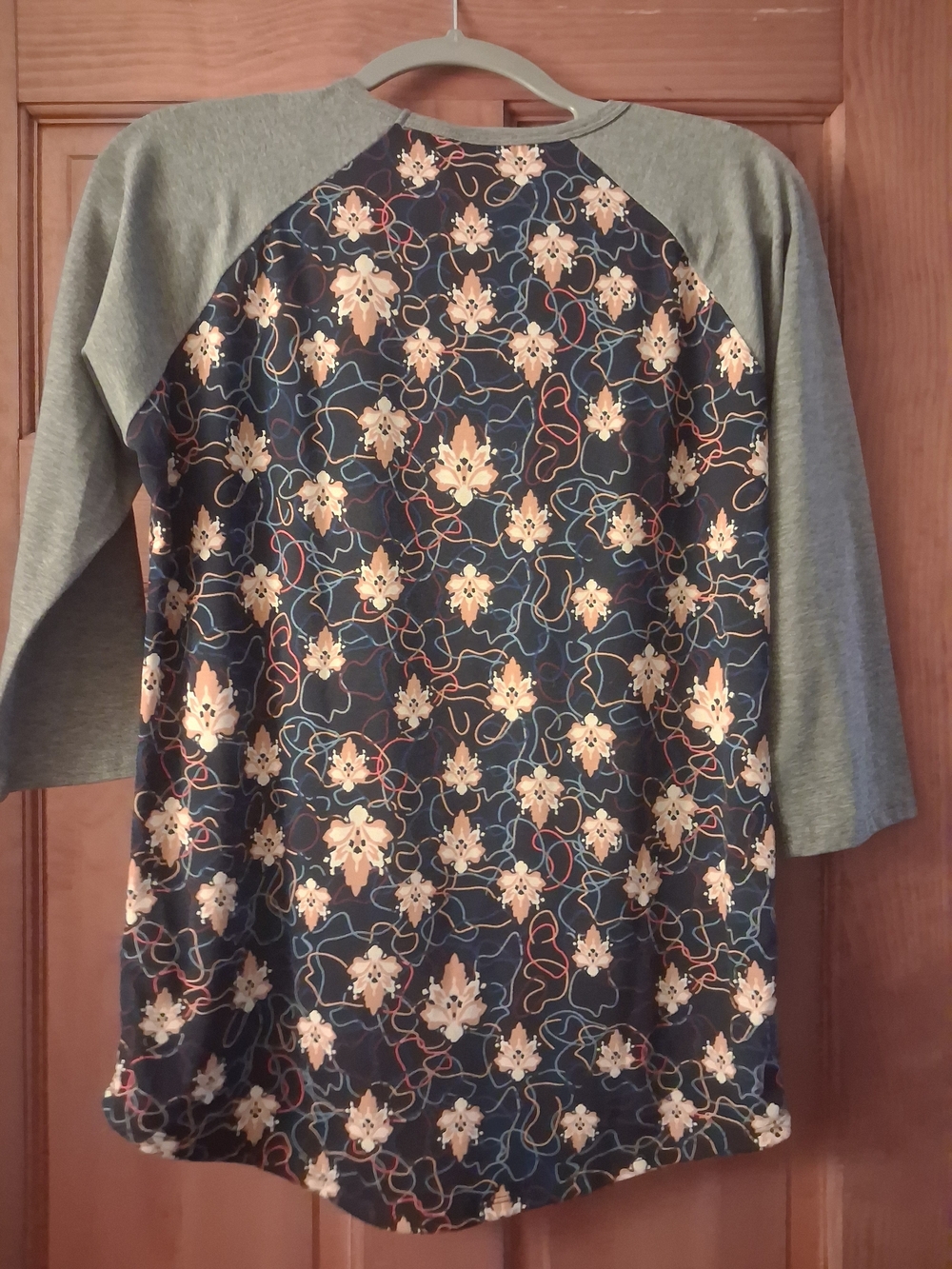 LuLaRoe Woman's Raglan Top - Navy Blue, 3/4 Sleeve, Floral Print - Picture 2 of 3